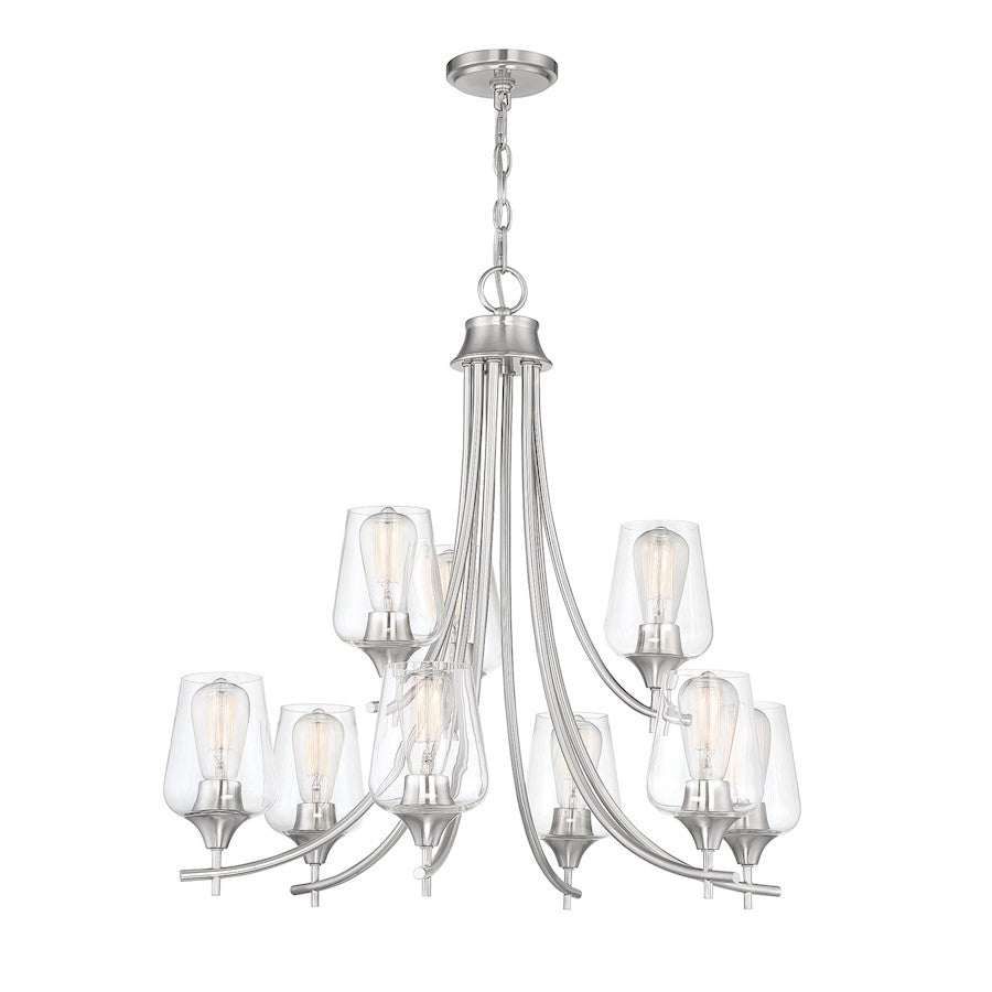 9 Light Chandelier, Satin Nickel