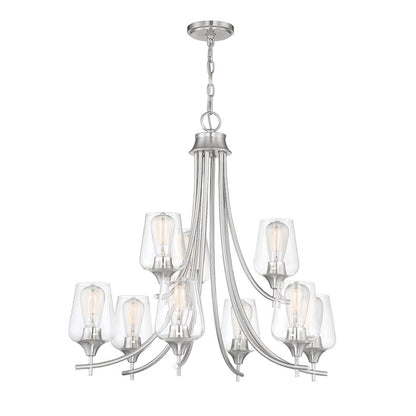 9 Light Chandelier, Satin Nickel