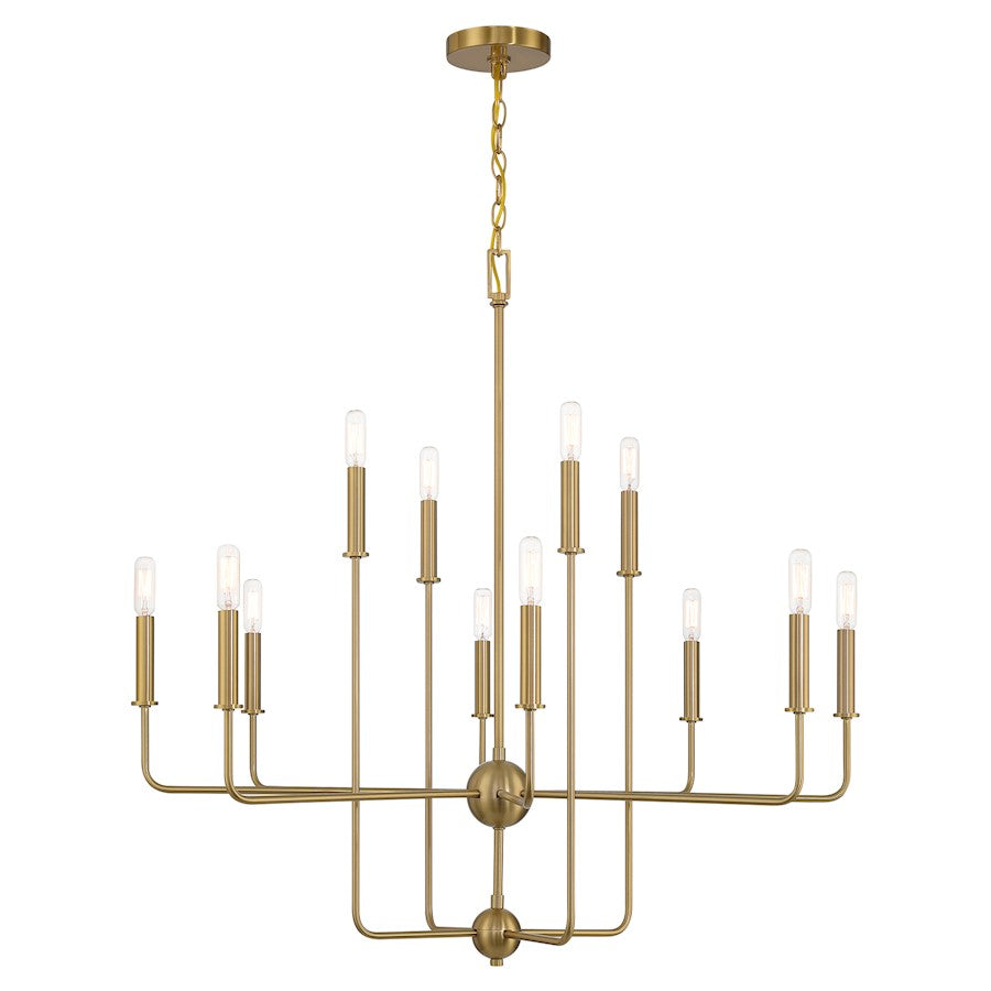 12 Light Chandelier, Warm Brass