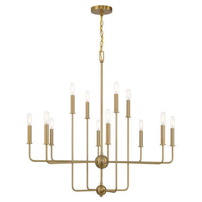 12 Light Chandelier, Warm Brass