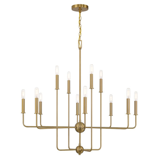 12 Light Chandelier, Warm Brass