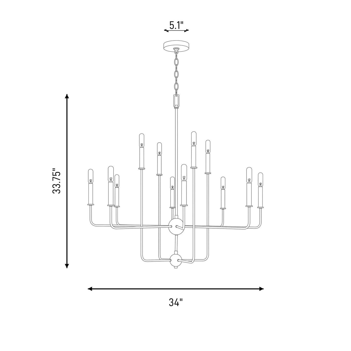12 Light Chandelier, Warm Brass