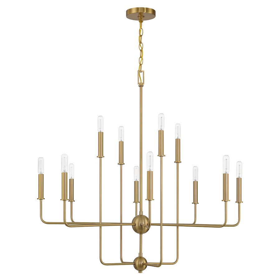 12 Light Chandelier, Warm Brass