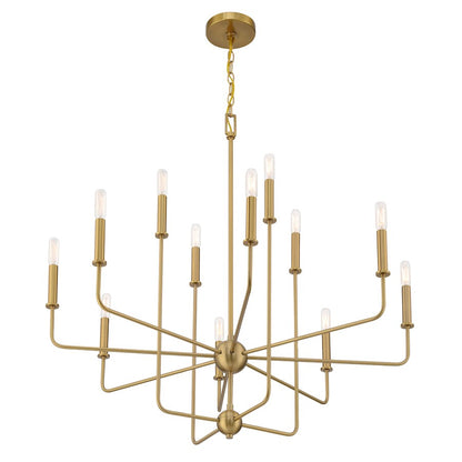 12 Light Chandelier, Warm Brass