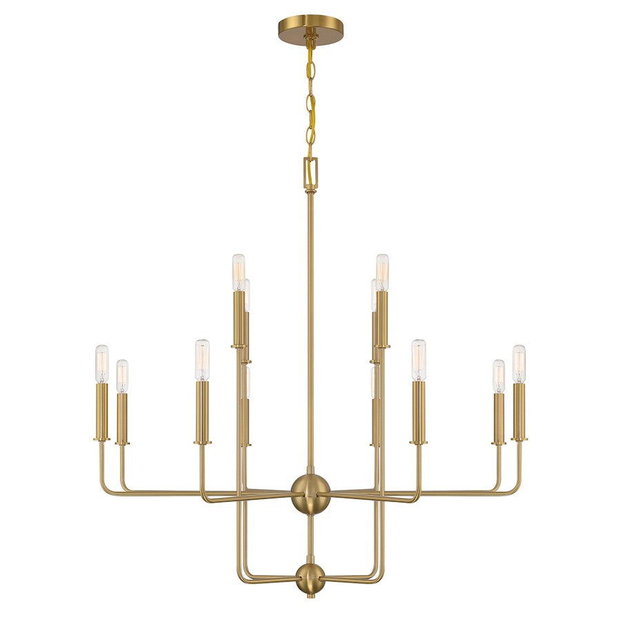 12 Light Chandelier, Warm Brass