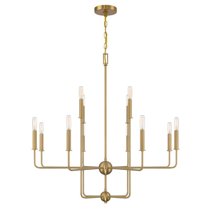 12 Light Chandelier, Warm Brass