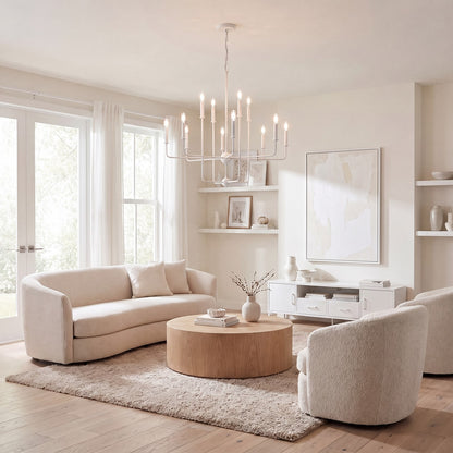 12 Light Chandelier, Bisque White