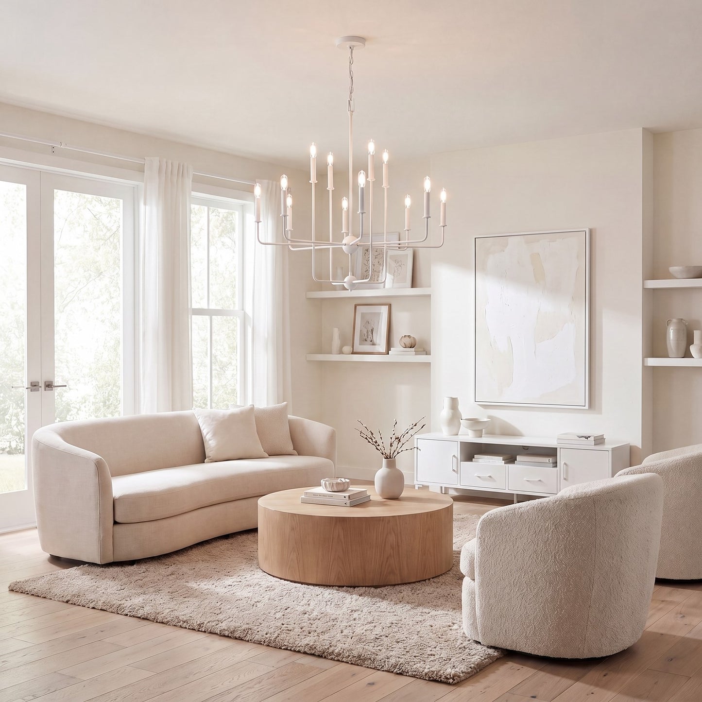 12 Light Chandelier, Bisque White