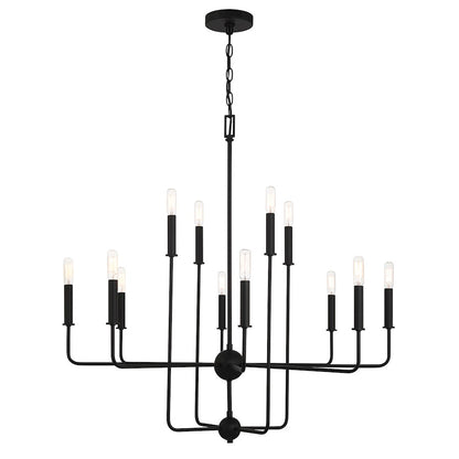 12 Light Chandelier, Matte Black