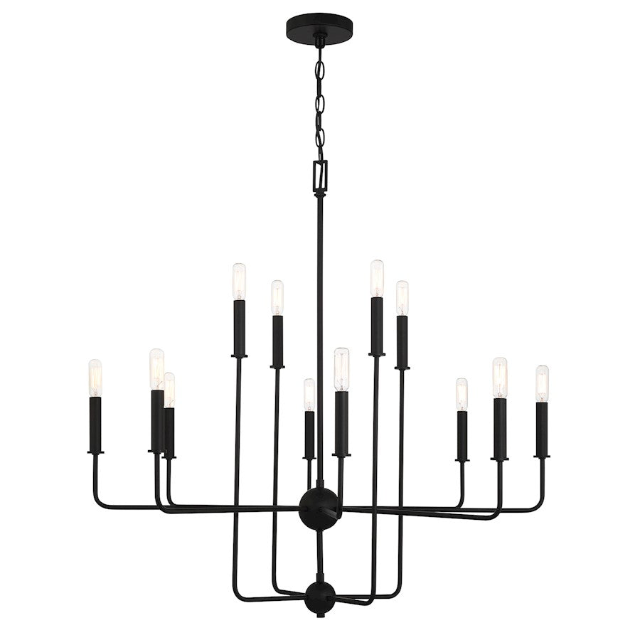12 Light Chandelier, Matte Black