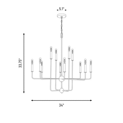 12 Light Chandelier, Matte Black
