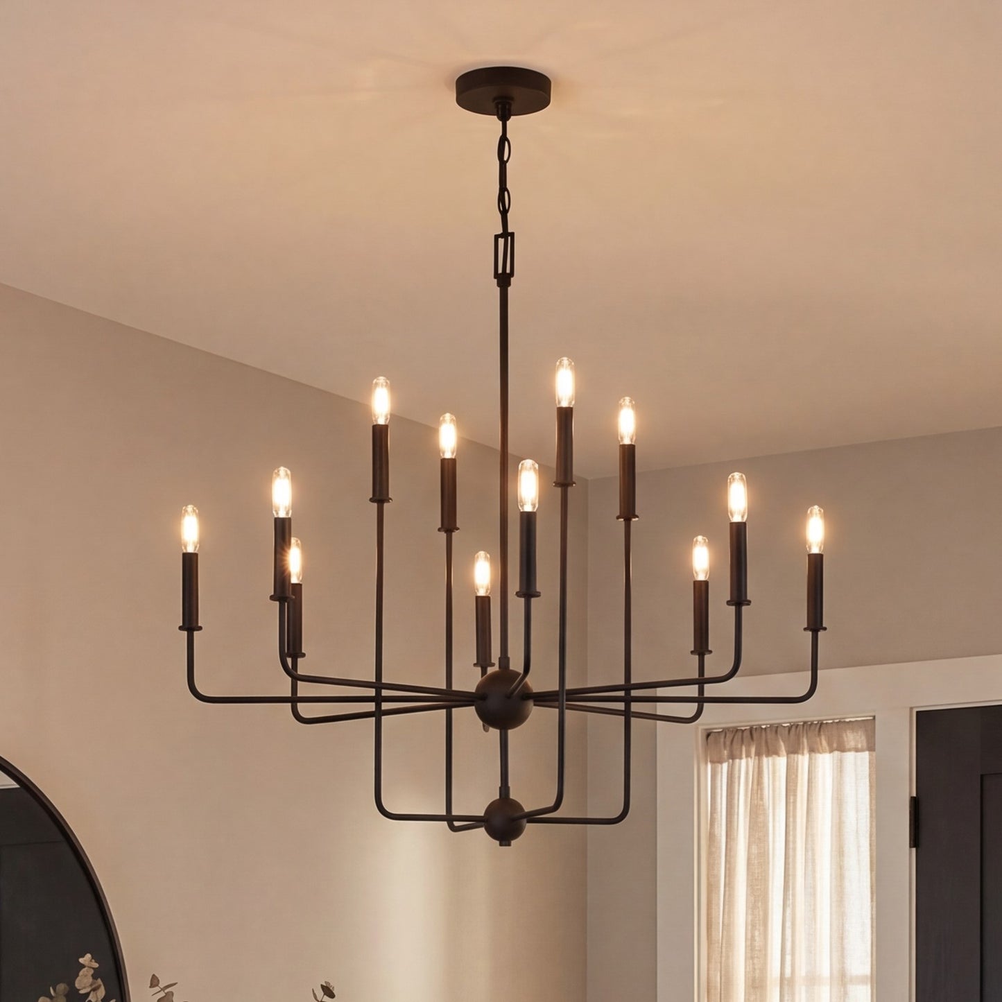 12 Light Chandelier, Matte Black