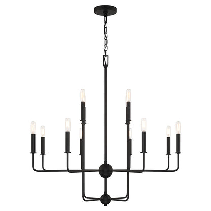 12 Light Chandelier, Matte Black