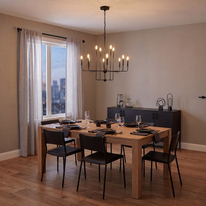 12 Light Chandelier, Matte Black