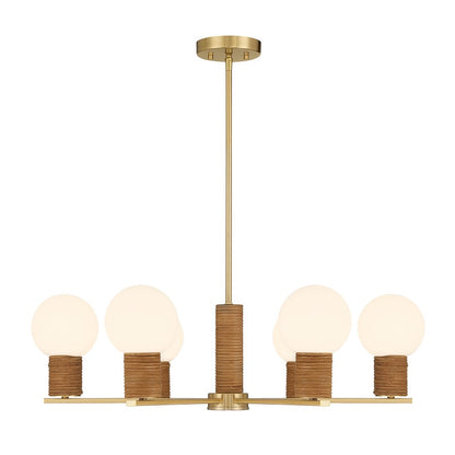 Savoy House Jarrell 6 Lt Chandelier, White Opal, Warm Brass