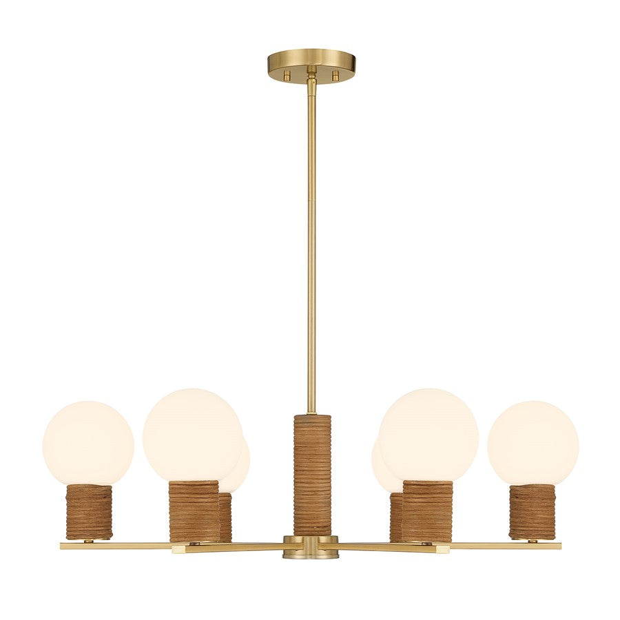 Savoy House Jarrell 6 Lt Chandelier, White Opal, Warm Brass