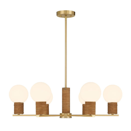 Savoy House Jarrell 6 Lt Chandelier, White Opal, Warm Brass