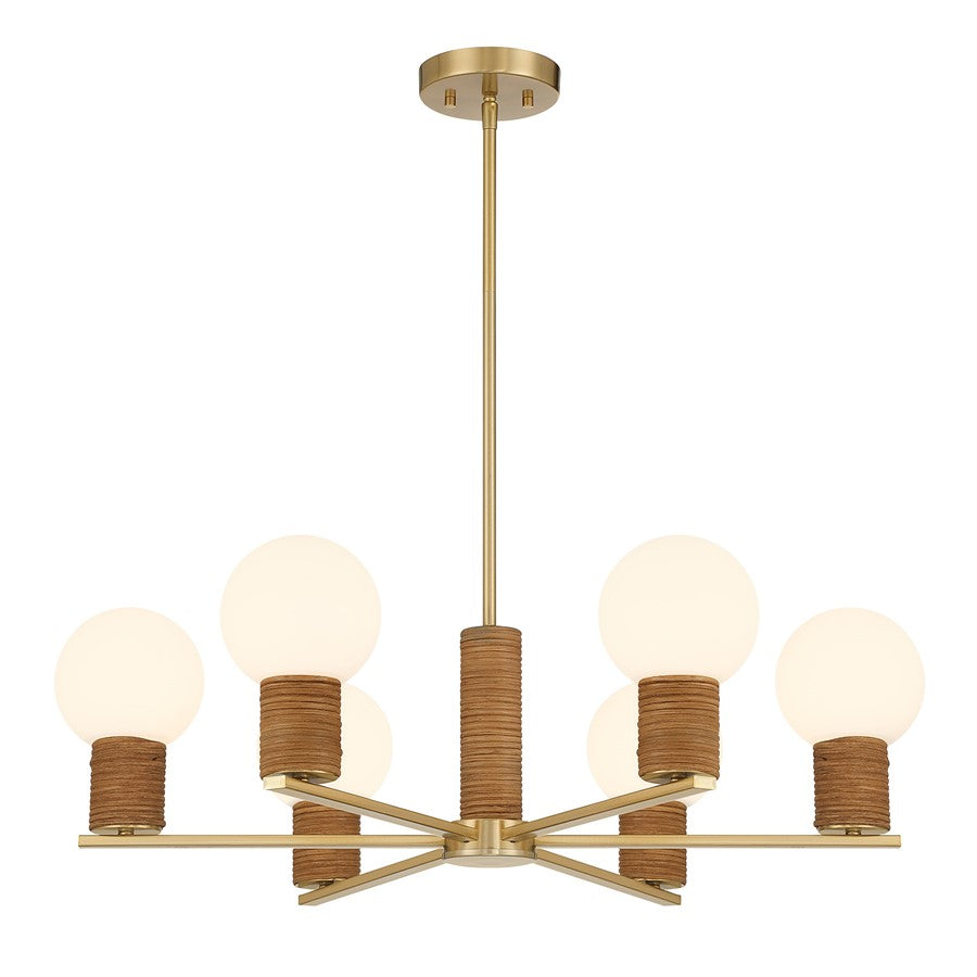 Savoy House Jarrell 6 Lt Chandelier, White Opal, Warm Brass