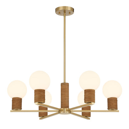 Savoy House Jarrell 6 Lt Chandelier, White Opal, Warm Brass