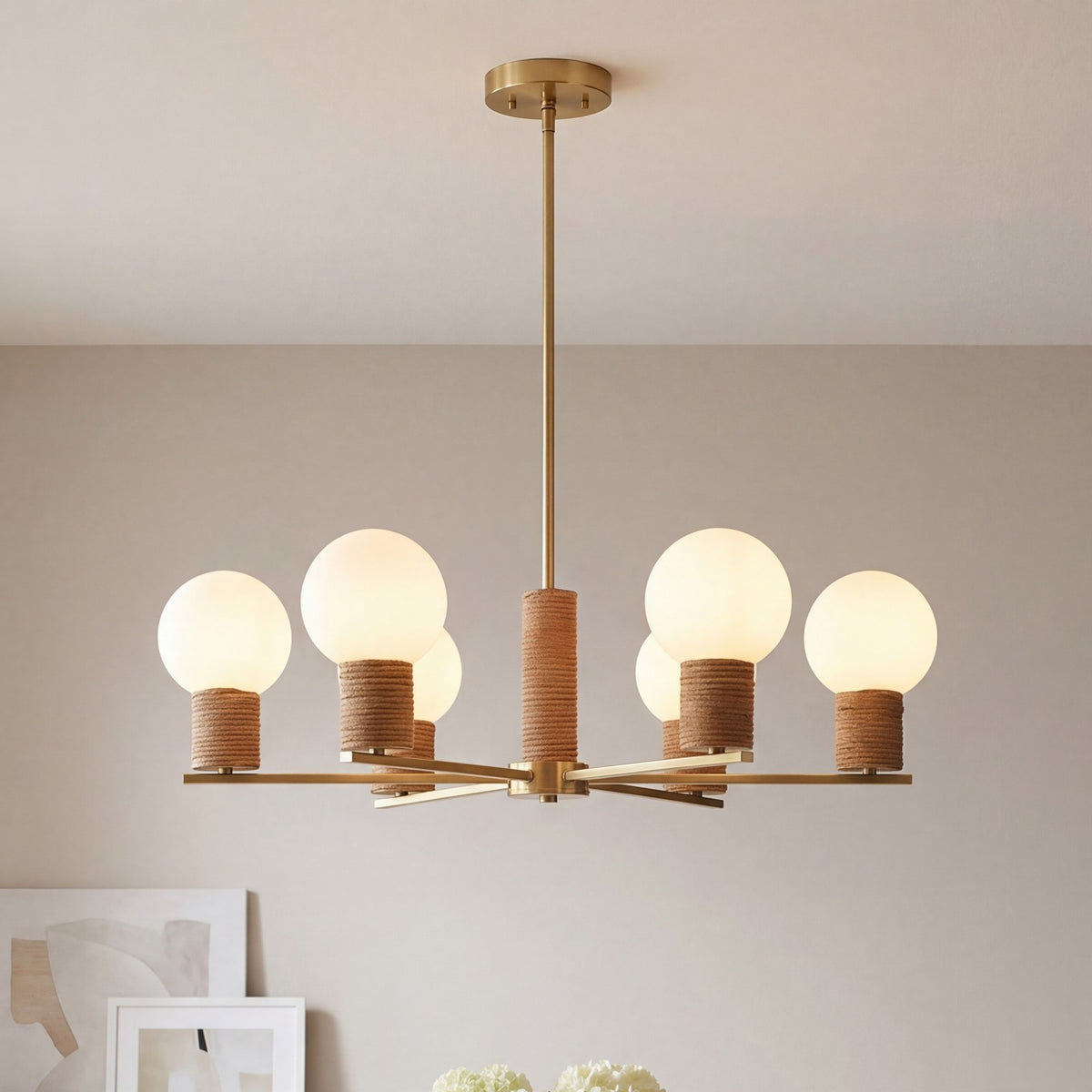 Savoy House Jarrell 6 Lt Chandelier, White Opal, Warm Brass