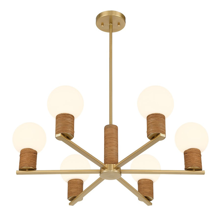 Savoy House Jarrell 6 Lt Chandelier, White Opal, Warm Brass