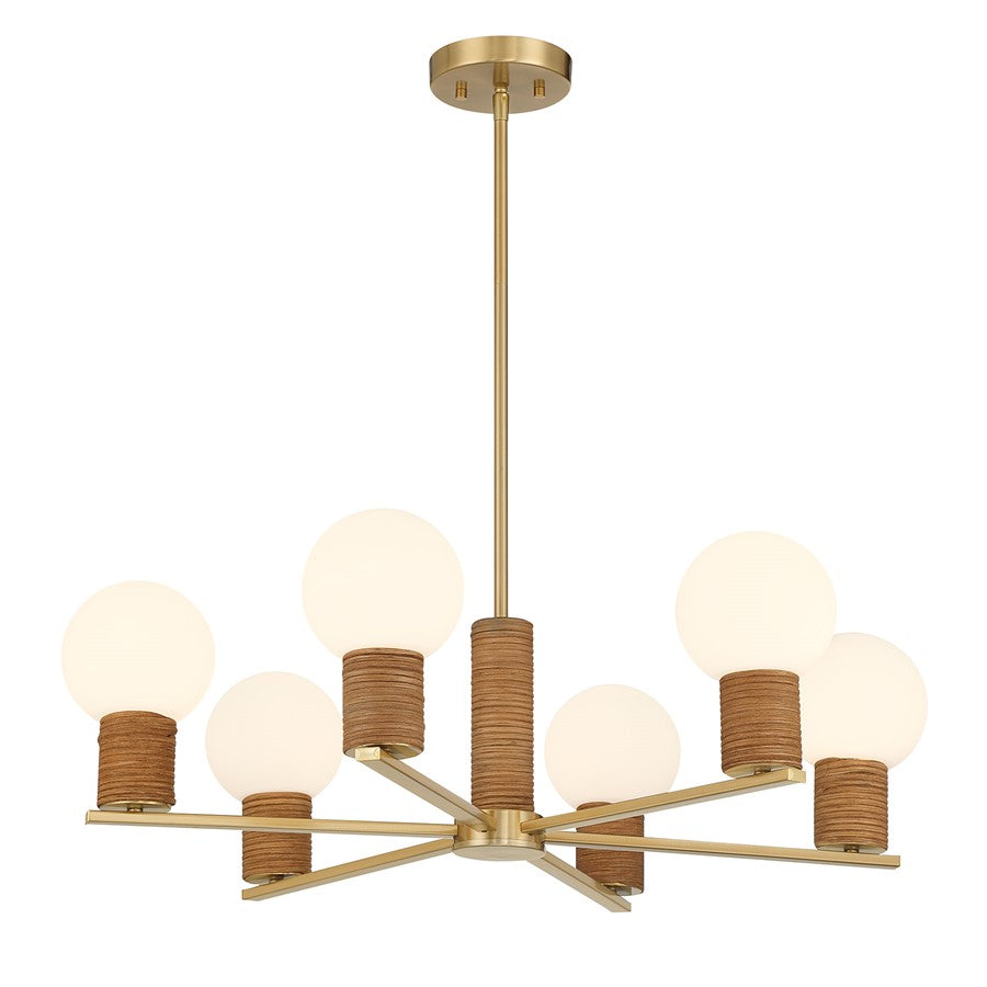 Savoy House Jarrell 6 Lt Chandelier, White Opal, Warm Brass