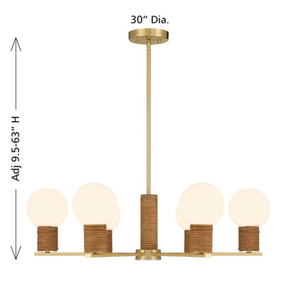 Savoy House Jarrell 6 Lt Chandelier, White Opal, Warm Brass