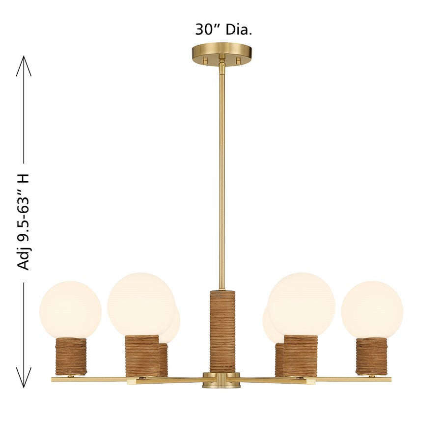 Savoy House Jarrell 6 Lt Chandelier, White Opal, Warm Brass