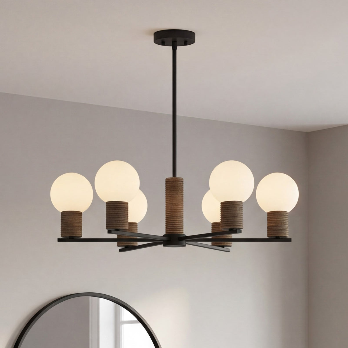 Savoy House Jarrell 6 Lt Chandelier, White Opal, Matte Black