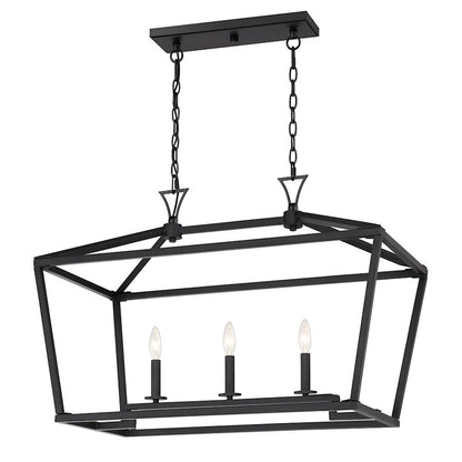 3 Light Linear Chandelier, Matte Black