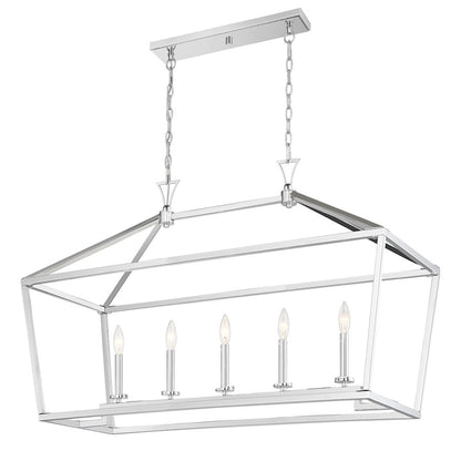 5 Light 24" Linear Chandelier, Nickel