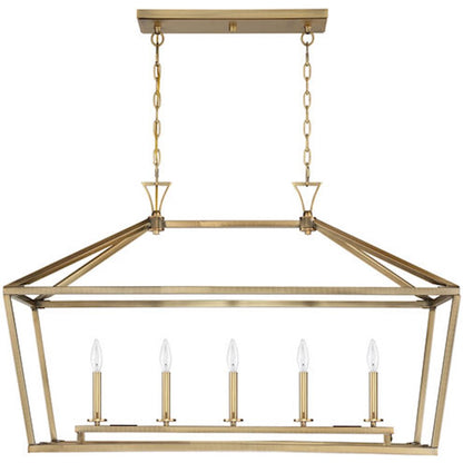 5-Light 24" Linear Chandelier, Warm Brass