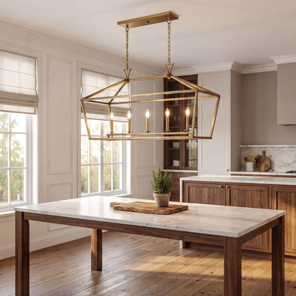 5-Light 24" Linear Chandelier, Warm Brass