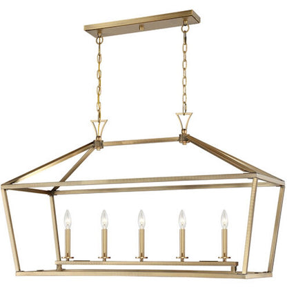 5-Light 24" Linear Chandelier, Warm Brass