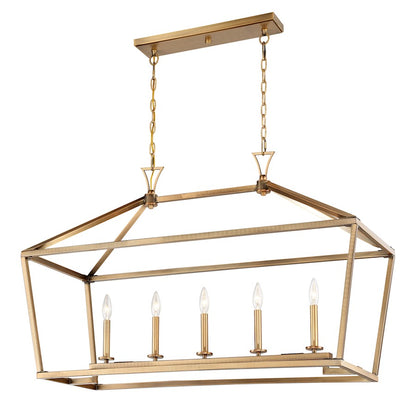 5-Light 24" Linear Chandelier, Warm Brass