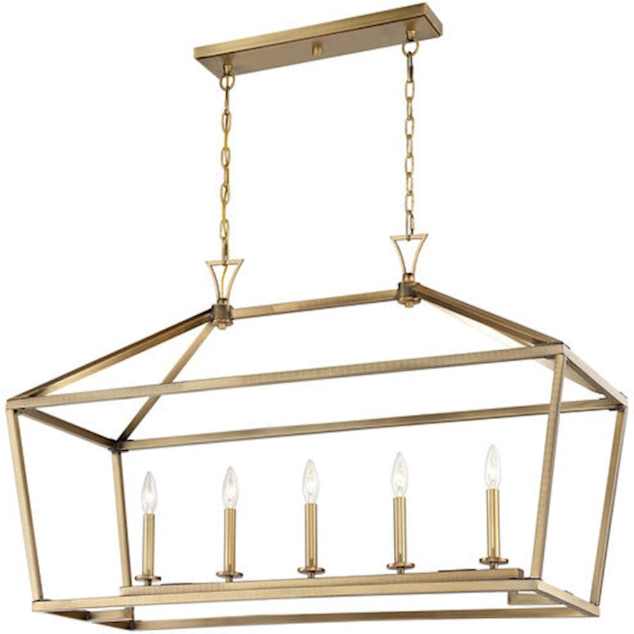 5-Light 24" Linear Chandelier, Warm Brass