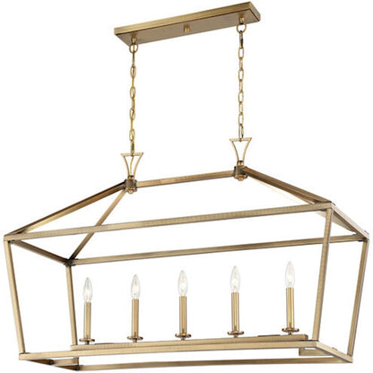5-Light 24" Linear Chandelier, Warm Brass