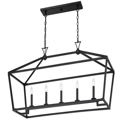 5-Light 24" Linear Chandelier, Matte Black