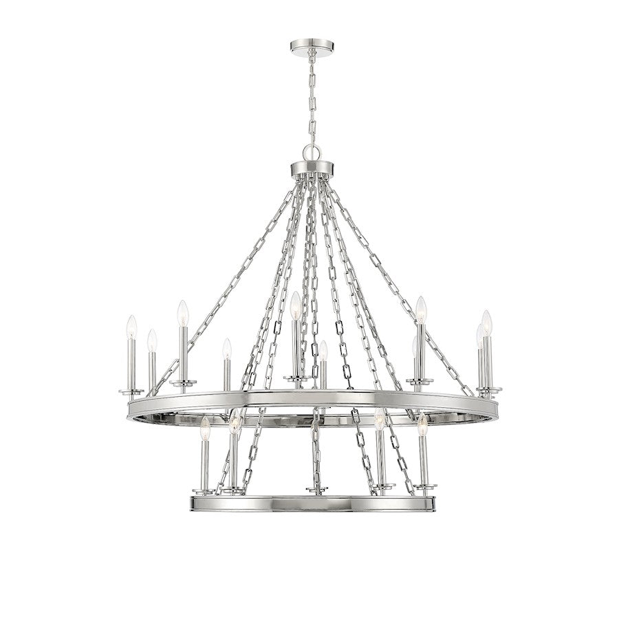 15 Light Chandelier, Polished Nickel