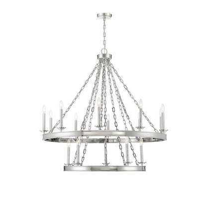 15 Light Chandelier, Polished Nickel