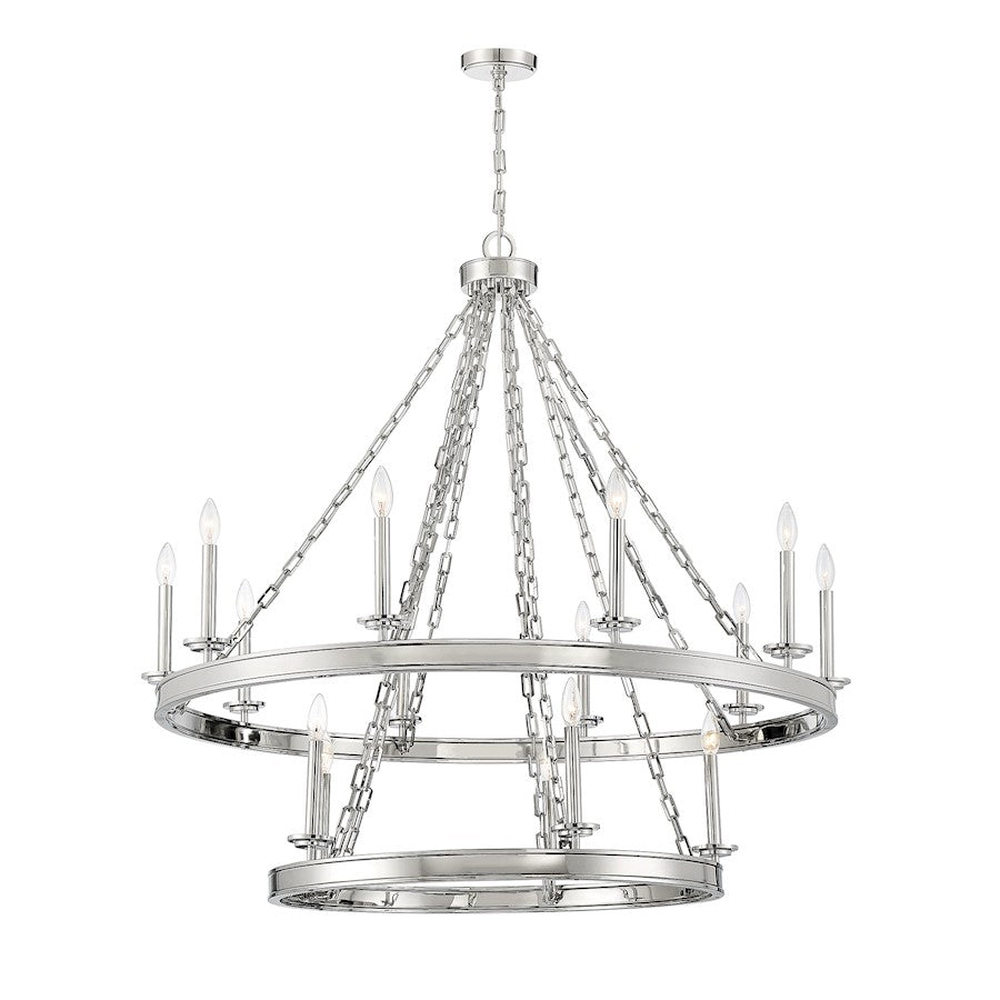 15 Light Chandelier, Polished Nickel