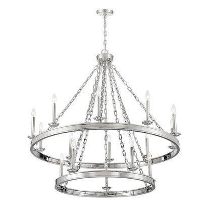 15 Light Chandelier, Polished Nickel
