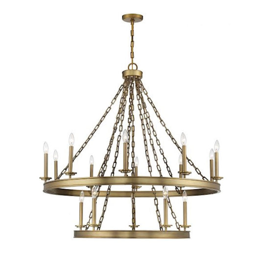 15 Light Chandelier, Warm Brass
