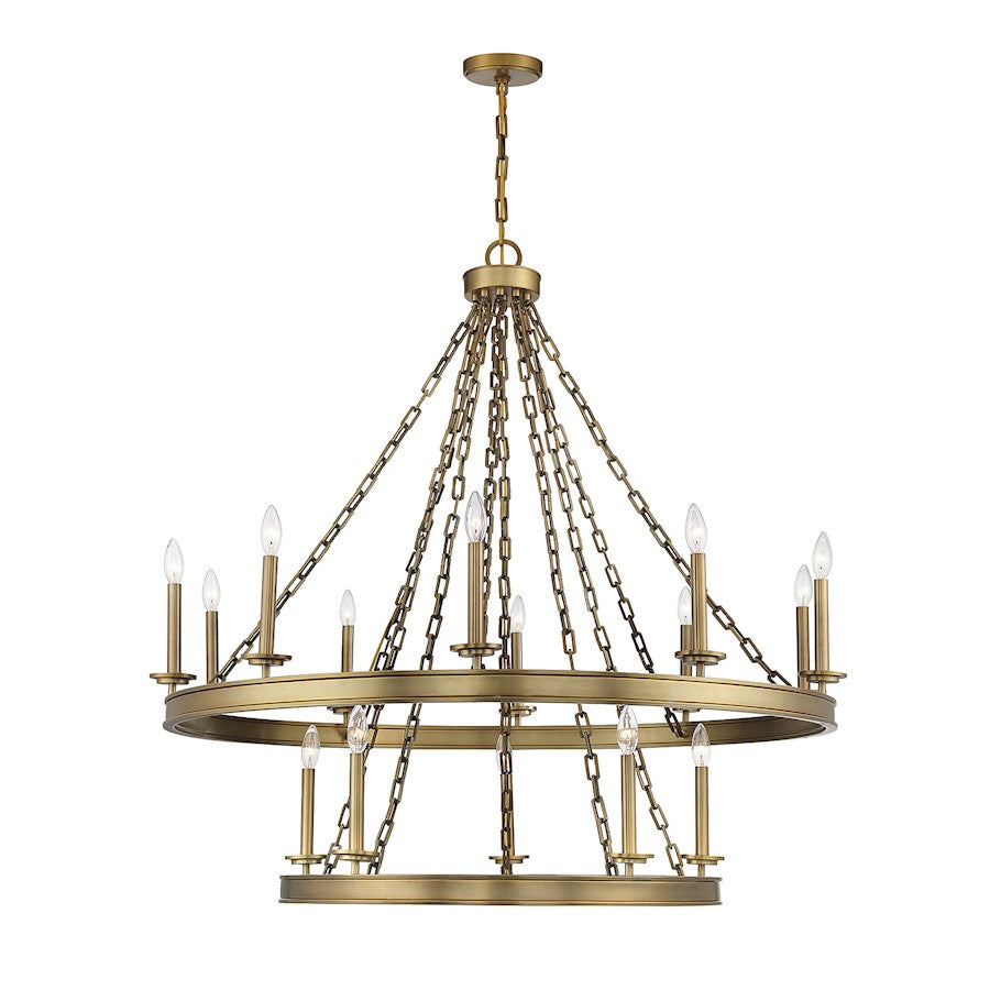 15 Light Chandelier, Warm Brass