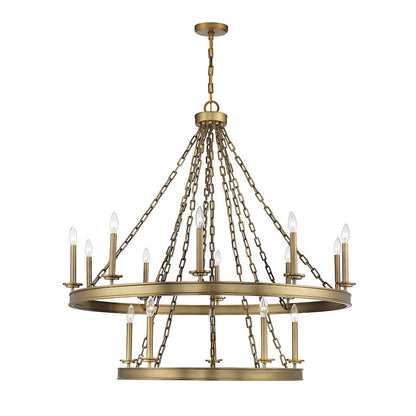 15 Light Chandelier, Warm Brass