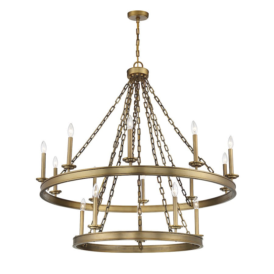 15 Light Chandelier, Warm Brass