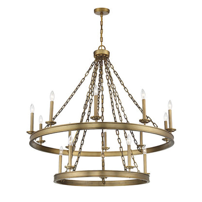 15 Light Chandelier, Warm Brass