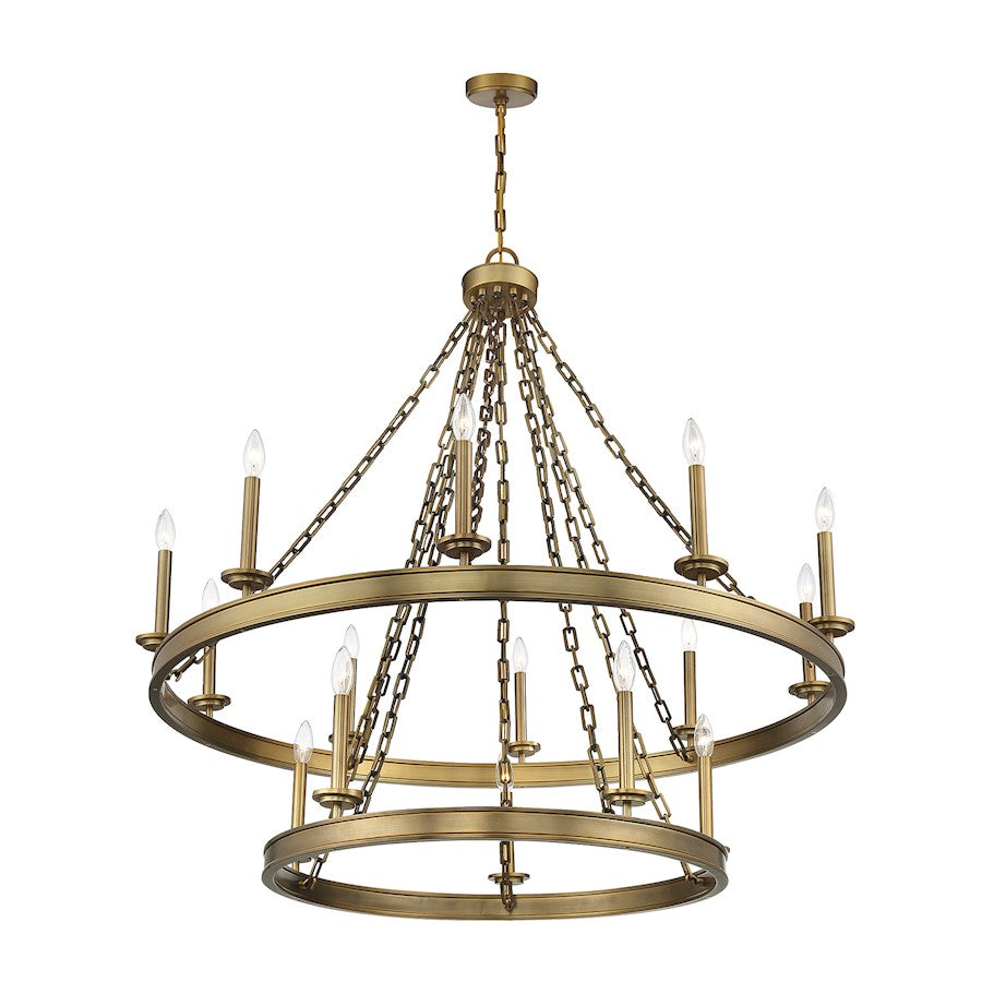 15 Light Chandelier, Warm Brass