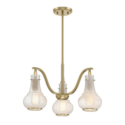 3 Light Chandelier, Warm Brass