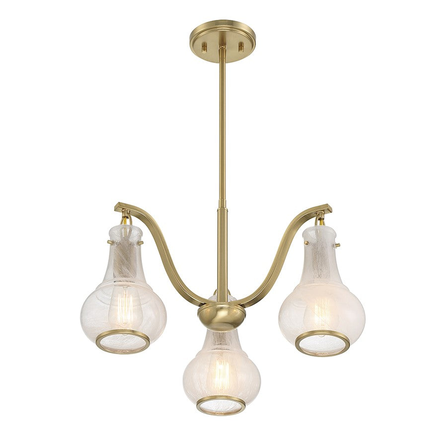 3 Light Chandelier, Warm Brass